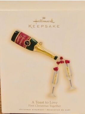 Hallmark Keepsake Champagne Bottle Ornament in Gold, Red, Green